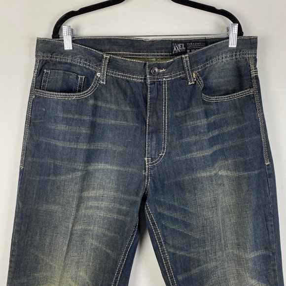 TK Axel Treadwell Relaxed Straight Mens Jeans Size 38x32 Dark Wash Denim Casual - Picture 2 of 10